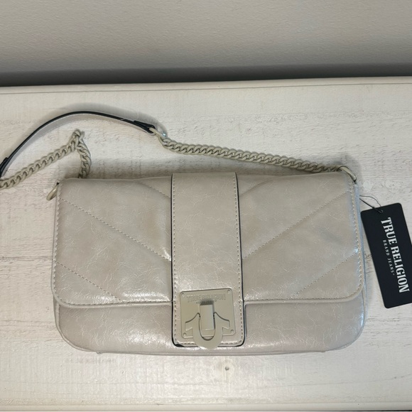 NWT TRUE RELIGION Light Gray Shoulder Bag Chain Strap Crossbody Purse - Picture 2 of 9